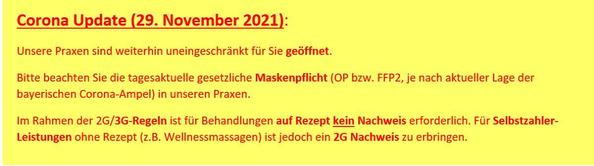 ALTAVIT Physiotherapie München Corona Update 20211129
